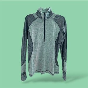 🆕🍋LULULEMON Race Your Pace 1/2 Zip Pullover • GREEN & BLACK Hyper Stripe • Sz 10